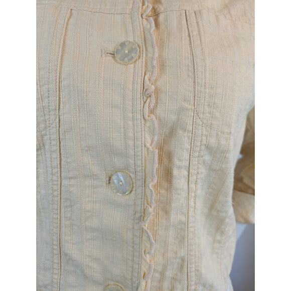 J.Jill Ruffled Neck Peplum Blazer Jacket Sz Large Tall Butter Yellow Cottagecore - Picture 10 of 12